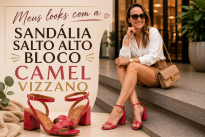 Sandália Salto Bloco Camel Vizzano