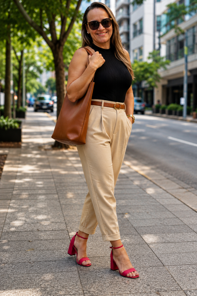 Sandália Salto Bloco Camel Vizzano